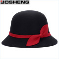 Estilo vintage moda bowknot lã cloche balde inverno moldado chapéu